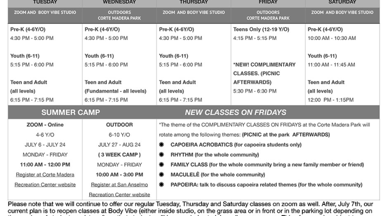 SUMMER SCHEDULE 2020  COVID-19