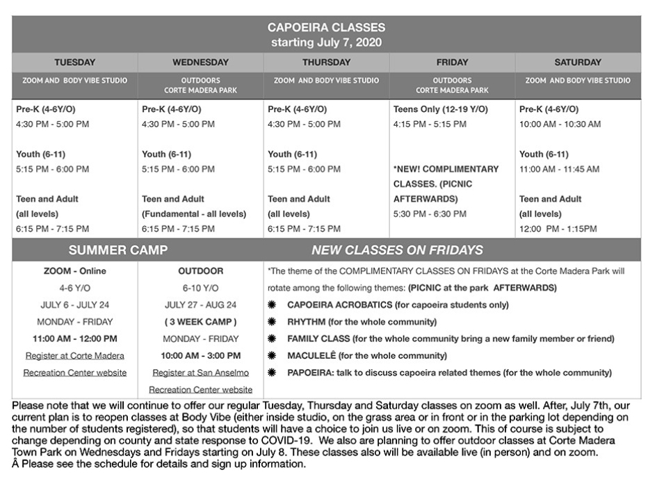 SUMMER SCHEDULE 2020  COVID-19